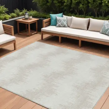 10' X 14' Ivory And Beige Chevron Washable Indoor Outdoor Area Rug