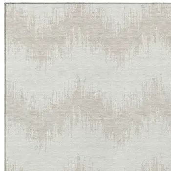 10' X 14' Ivory And Beige Chevron Washable Indoor Outdoor Area Rug