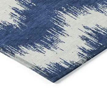 5' X 8' Navy Blue And Ivory Chevron Washable Indoor Outdoor Area Rug