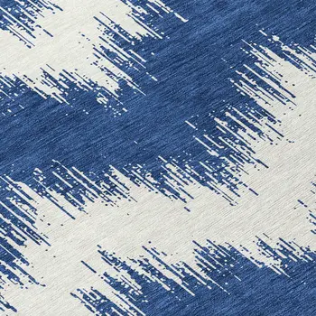 8' Navy Blue And Ivory Round Chevron Washable Indoor Outdoor Area Rug