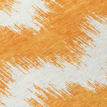 5' X 8' Orange And Ivory Chevron Washable Indoor Outdoor Area Rug
