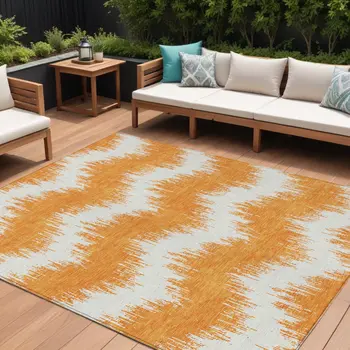 8' X 10' Orange And Ivory Chevron Washable Indoor Outdoor Area Rug