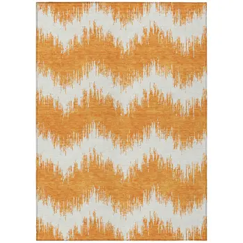 10' X 14' Orange And Ivory Chevron Washable Indoor Outdoor Area Rug