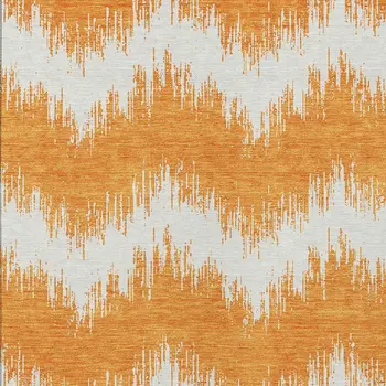 10' X 14' Orange And Ivory Chevron Washable Indoor Outdoor Area Rug