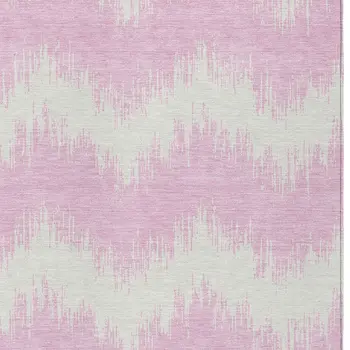 5' X 8' Pink And Ivory Chevron Washable Indoor Outdoor Area Rug