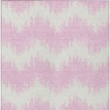 5' X 8' Pink And Ivory Chevron Washable Indoor Outdoor Area Rug