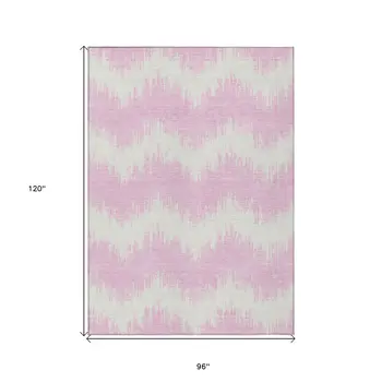 8' X 10' Pink And Ivory Chevron Washable Indoor Outdoor Area Rug