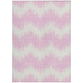 10' X 14' Pink And Ivory Chevron Washable Indoor Outdoor Area Rug