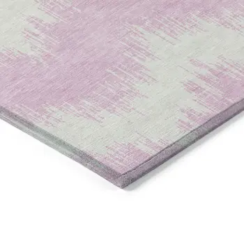 10' X 14' Pink And Ivory Chevron Washable Indoor Outdoor Area Rug