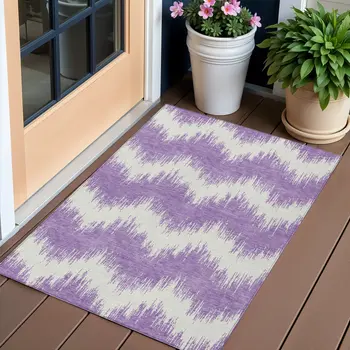 3' X 5' Purple And Ivory Chevron Washable Indoor Outdoor Area Rug