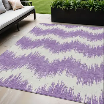 5' X 8' Purple And Ivory Chevron Washable Indoor Outdoor Area Rug