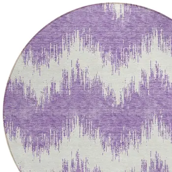 8' Purple And Ivory Round Chevron Washable Indoor Outdoor Area Rug