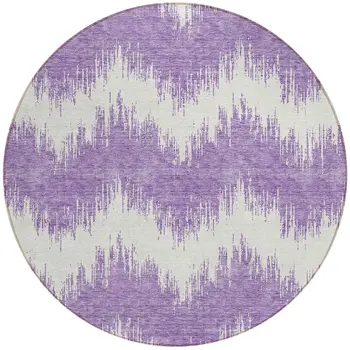 8' Purple And Ivory Round Chevron Washable Indoor Outdoor Area Rug