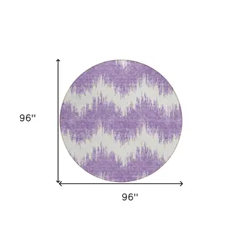 8' Purple And Ivory Round Chevron Washable Indoor Outdoor Area Rug