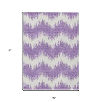 8' X 10' Purple And Ivory Chevron Washable Indoor Outdoor Area Rug