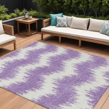 8' X 10' Purple And Ivory Chevron Washable Indoor Outdoor Area Rug