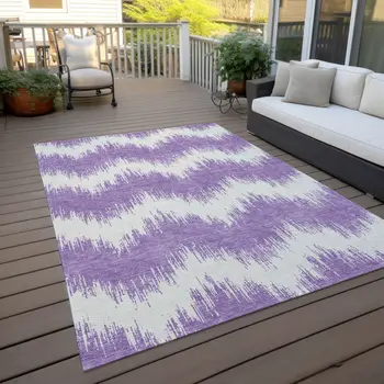 9' X 12' Purple And Ivory Chevron Washable Indoor Outdoor Area Rug