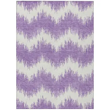 9' X 12' Purple And Ivory Chevron Washable Indoor Outdoor Area Rug