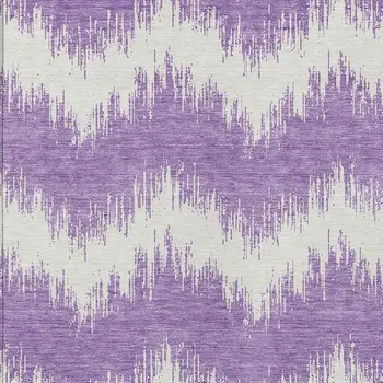 9' X 12' Purple And Ivory Chevron Washable Indoor Outdoor Area Rug