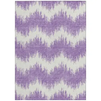 10' X 14' Purple And Ivory Chevron Washable Indoor Outdoor Area Rug