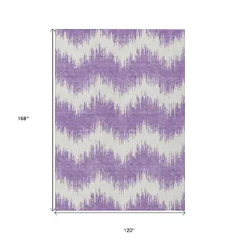 10' X 14' Purple And Ivory Chevron Washable Indoor Outdoor Area Rug