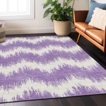 10' X 14' Purple And Ivory Chevron Washable Indoor Outdoor Area Rug