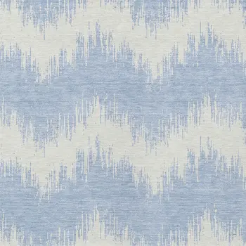 3' X 5' Sky Blue And Ivory Chevron Washable Indoor Outdoor Area Rug