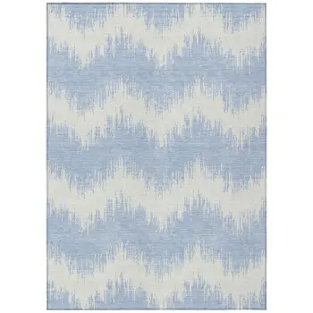 5' X 8' Sky Blue And Ivory Chevron Washable Indoor Outdoor Area Rug