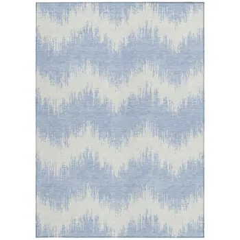 5' X 8' Sky Blue And Ivory Chevron Washable Indoor Outdoor Area Rug