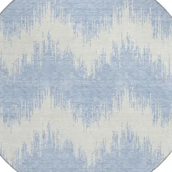 8' Sky Blue And Ivory Round Chevron Washable Indoor Outdoor Area Rug