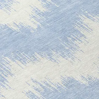 8' Sky Blue And Ivory Round Chevron Washable Indoor Outdoor Area Rug