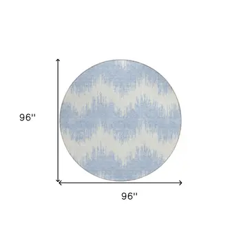 8' Sky Blue And Ivory Round Chevron Washable Indoor Outdoor Area Rug