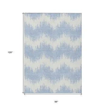8' X 10' Sky Blue And Ivory Chevron Washable Indoor Outdoor Area Rug
