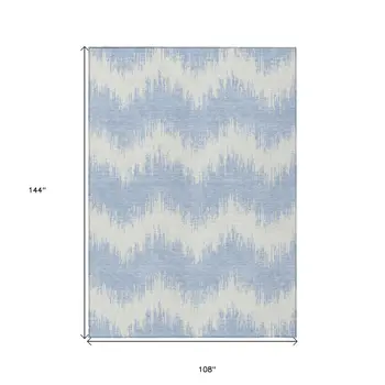 9' X 12' Sky Blue And Ivory Chevron Washable Indoor Outdoor Area Rug