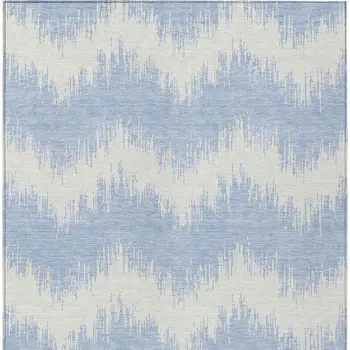 9' X 12' Sky Blue And Ivory Chevron Washable Indoor Outdoor Area Rug