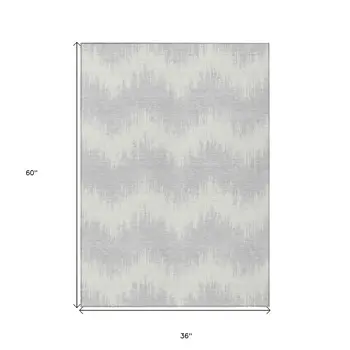 3' X 5' Silver And Gray Chevron Washable Indoor Outdoor Area Rug