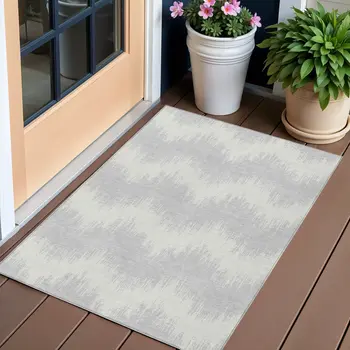 3' X 5' Silver And Gray Chevron Washable Indoor Outdoor Area Rug