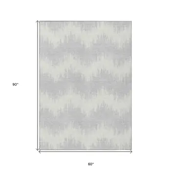 5' X 8' Silver And Gray Chevron Washable Indoor Outdoor Area Rug
