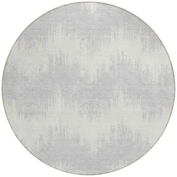 8' Silver And Gray Round Chevron Washable Indoor Outdoor Area Rug