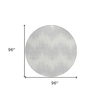 8' Silver And Gray Round Chevron Washable Indoor Outdoor Area Rug