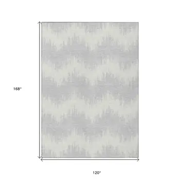 10' X 14' Silver And Gray Chevron Washable Indoor Outdoor Area Rug