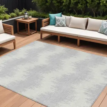 10' X 14' Silver And Gray Chevron Washable Indoor Outdoor Area Rug