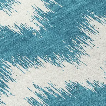 5' X 8' Teal Blue And Ivory Chevron Washable Indoor Outdoor Area Rug
