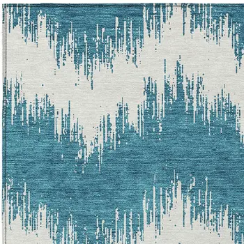8' X 10' Teal Blue And Ivory Chevron Washable Indoor Outdoor Area Rug