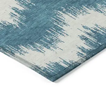 8' X 10' Teal Blue And Ivory Chevron Washable Indoor Outdoor Area Rug