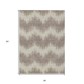 3' X 5' Taupe And Ivory Chevron Washable Indoor Outdoor Area Rug