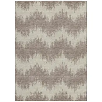 5' X 8' Taupe And Ivory Chevron Washable Indoor Outdoor Area Rug
