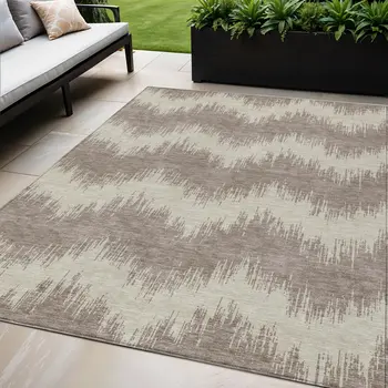 5' X 8' Taupe And Ivory Chevron Washable Indoor Outdoor Area Rug