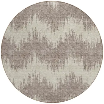 8' Taupe And Ivory Round Chevron Washable Indoor Outdoor Area Rug