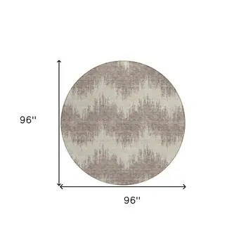 8' Taupe And Ivory Round Chevron Washable Indoor Outdoor Area Rug